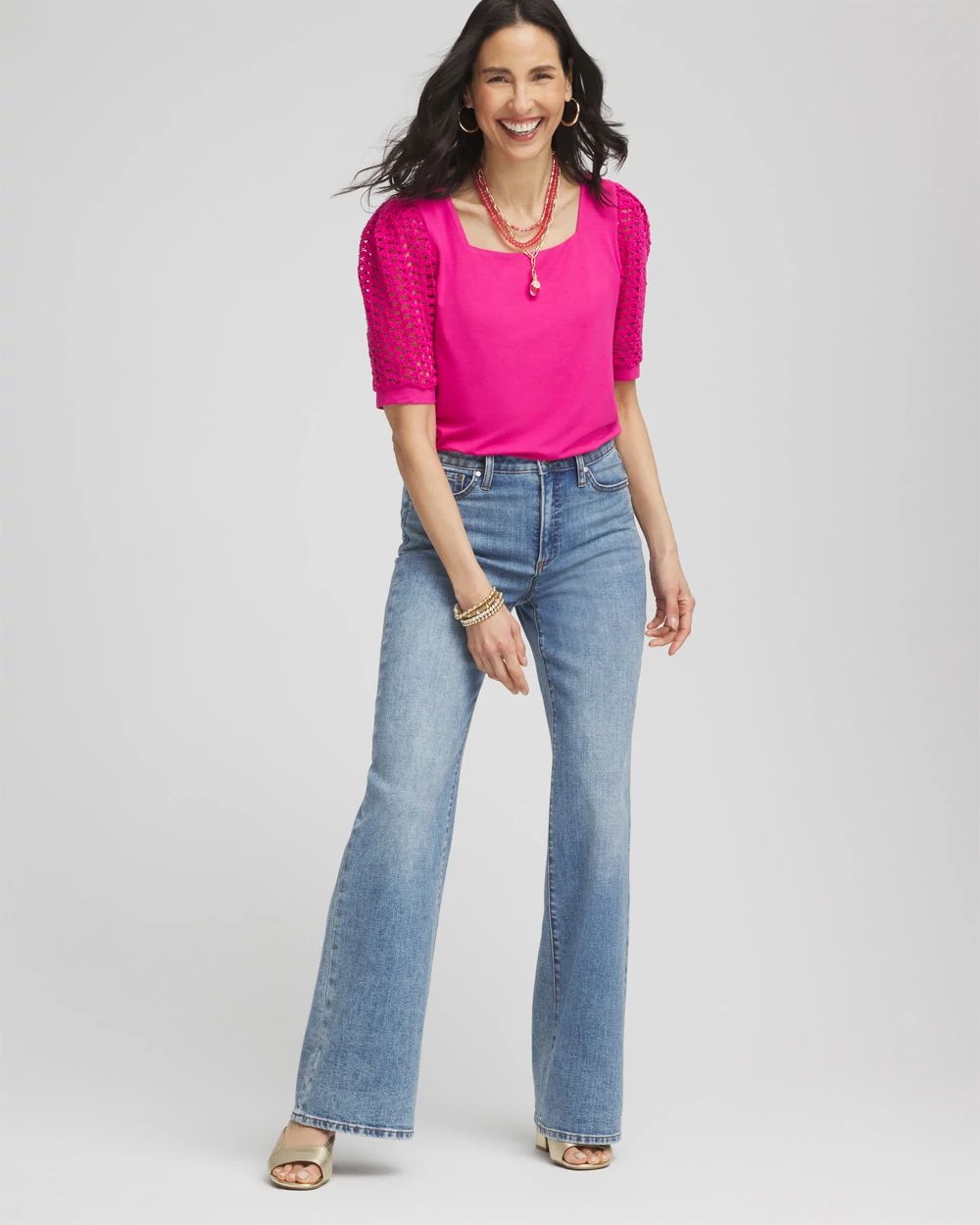 Touch of Cool™ Crochet Lace Square-Neck Tee | Chico's